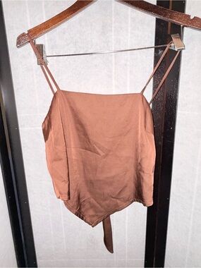 Rust Brown Satin-Look Tie-Hem Blouse